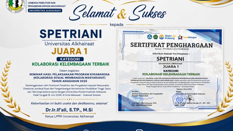 Dosen Universitas Alkhairaat Kembali Torehkan Prestasi Nasional